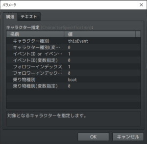 パラメータ:キャラクター指定